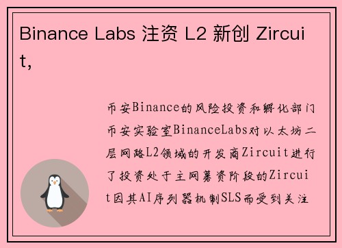 Binance Labs 注资 L2 新创 Zircuit，